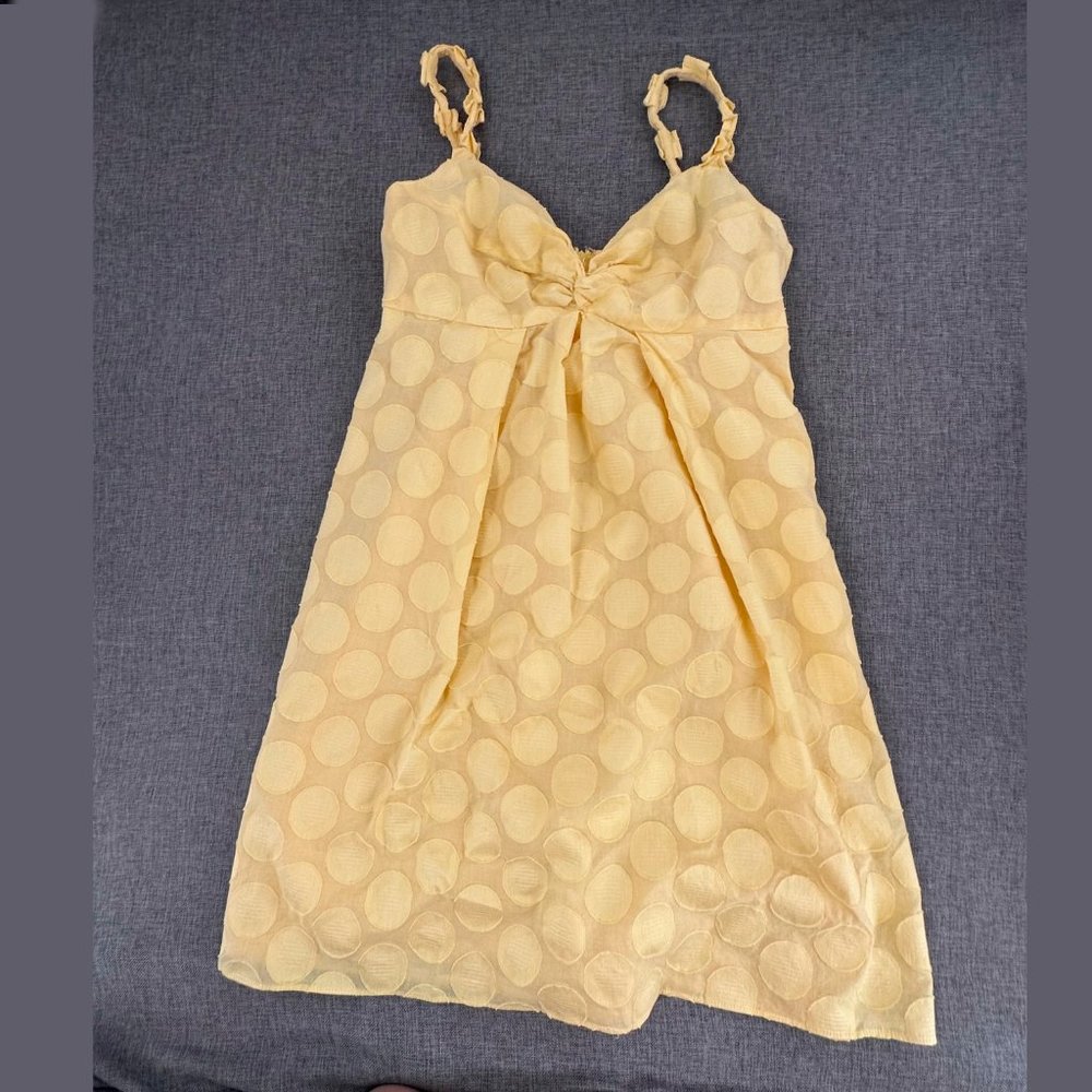 Maggy L Sleeveless Dress Solid Yellow Circles Size 6 100% Cotton Lining Polyeste